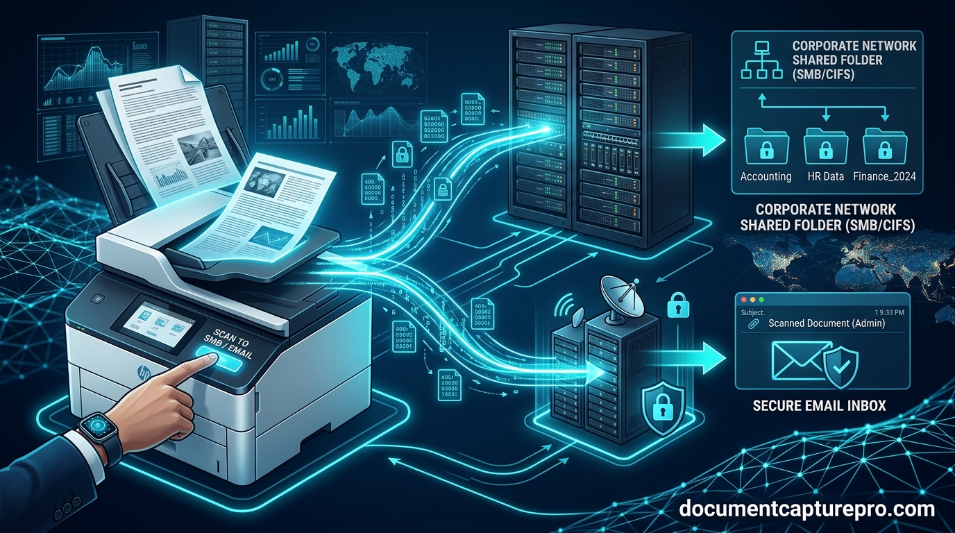Setting up network push scanning to shared folder and email in Document Capture Pro